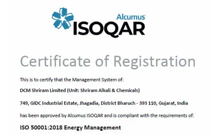 DCM has obtained the certification for  ISO 50001:2018 Energy Management